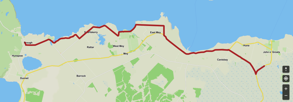 Dunnet Head to John O'Groats Walking Map Route