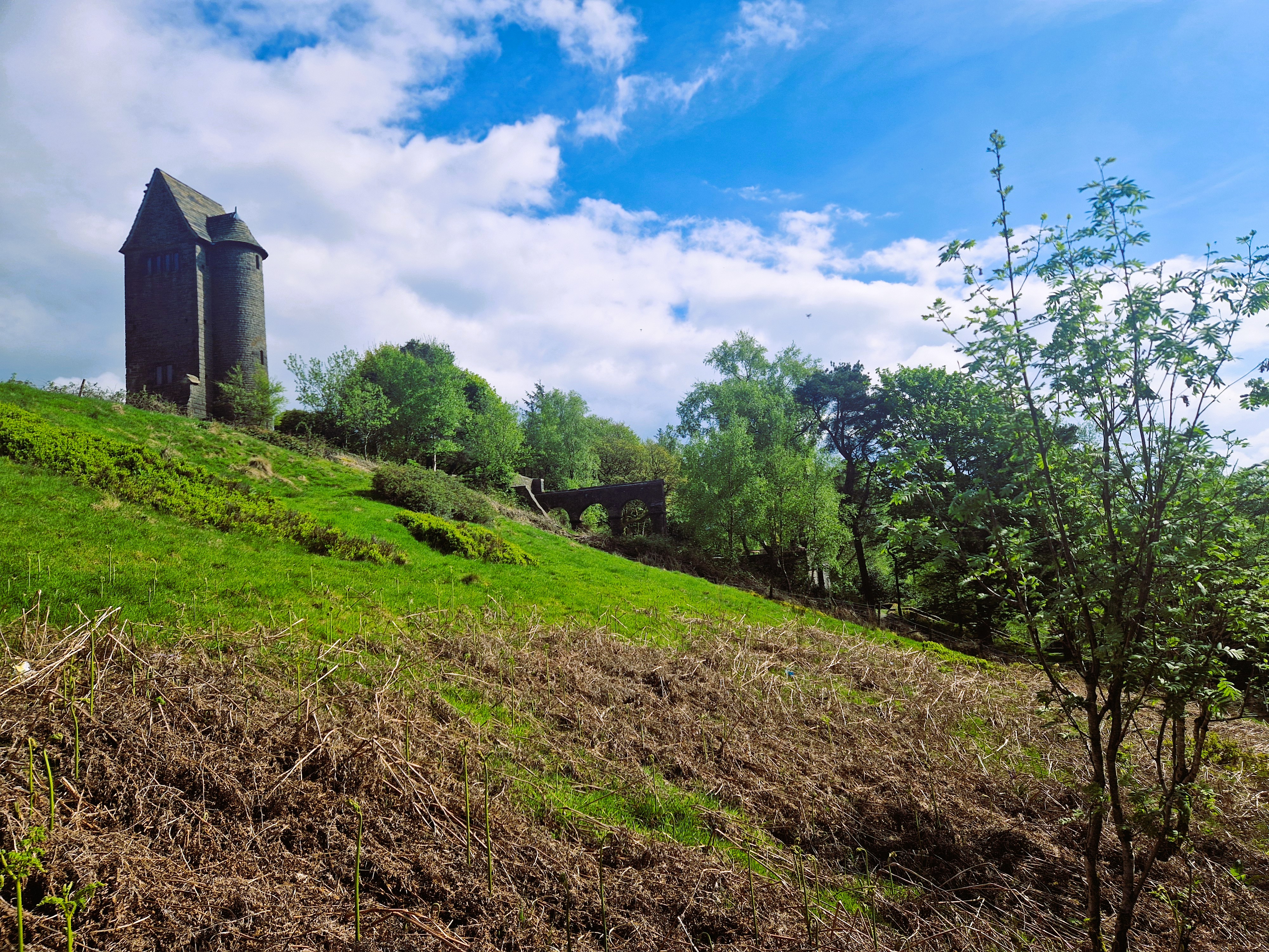 Pigeon Tower in the distance, rivington terraced gardens