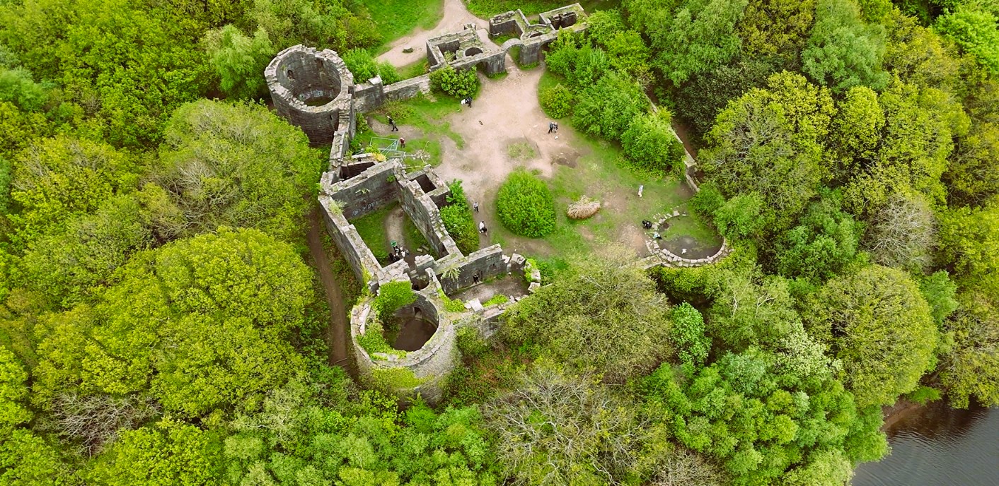 Aerial Shot of Liverpool Castle, Rivington, Lever Park near Bolton. 
